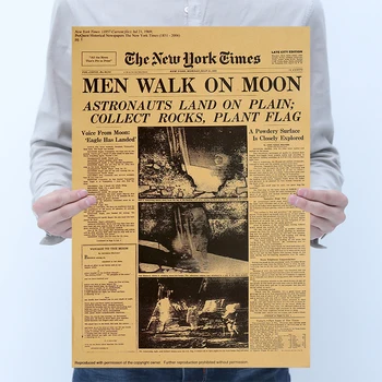 Aselenizarea lui Apollo - New York Times Retro Nostalgic Kraft Poster cu Decoratiuni Interioare de Perete Autocolant 51*35cm
