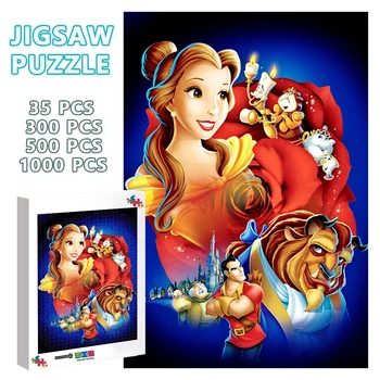Disney Princess Belle Puzzle-uri din Lemn 300/500/1000 Bucăți frumoasa si Bestia Puzzle-uri Interactive Părinte-Copil Joc Jucarii