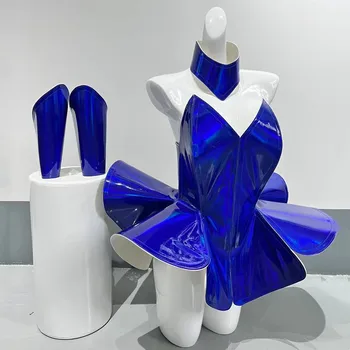 Laser albastru Oglinda Bubble Rochie Mini Sexy Etapă Purta Reflectorizante Dans Haine tehnologia Viitorului Femei travestit Costum
