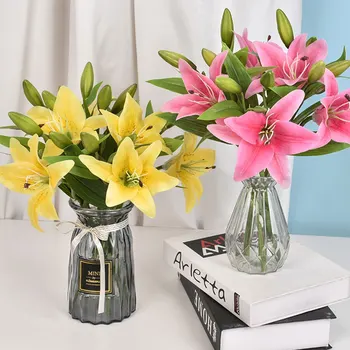 3pcs Lily pânză de mătase artificială de flori de nunta de decorare DIY coroană de flori cadou, decor acasă ambarcațiuni planta flori false