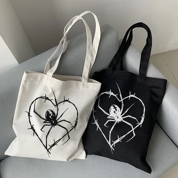 Gotic spider print femei de saci de umăr panza de Epocă sac mare capacitate femei geanta emo dark snake geanta shopper casual y2k Tote