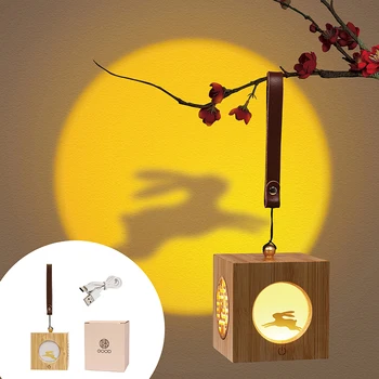Lemn LED Lampă Agățat de Iepure Lampa Mid-Autumn Moon Light Proiecție de Crăciun Ornament Decor Acasă Cadouri