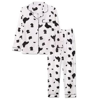 2 Piese Pentru Femei Seturi De Pijamale De Imprimare De Vacă Sleepwear Costum De Desene Animate Drăguț Homewear Milkfiber Îmbrăcăminte De Noapte De Sex Feminin Casual, Haine De Acasă