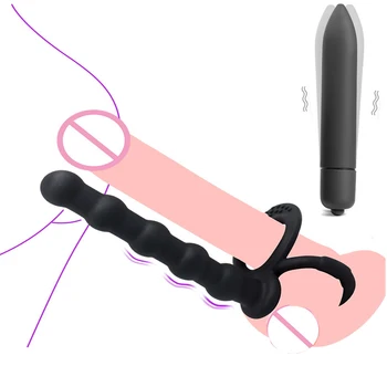 Dildo Vibrator Strap on Penis Dublu Inele Anal, Dop de Fund Jucarii Sexuale Pentru Femei, Omul Anal Margele Plug Adult G Spot Masaj