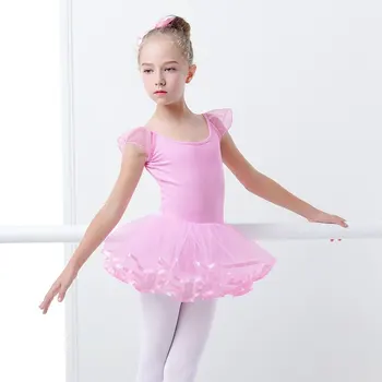 2022 Dans Balet Haine Fete Balet Tricouri Pufos Tul Umăr Roz Bumbac Copii Copilul De Dans Body