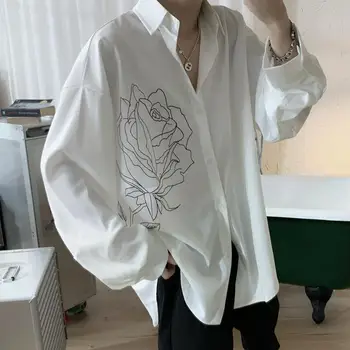 uzura bărbați design rose imprimate tricou pentru bărbați 2021 vintage stil coreean maneca lunga alb negru streetwear topuri noi