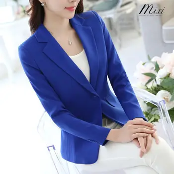 Albastru Pentru Femei Sacou Toamna Formale Sacouri Slim Lady Munca De Birou Buzunare Costum Jachete Strat De Sex Feminin Din Coreea Casual Blazer Scurt Femme