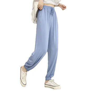 Modal Femeile Dorm Funduri de Mari Dimensiuni Solide de Țânțari Pantaloni Largi Lounge Vara, Pijamale, Pantaloni cu Talie Înaltă Decora Pantaloni M-XL