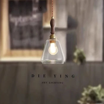 Noi Nordică Japoneză alamă candelabru de sticlă nuc LED camera de zi dormitor bucatarie restaurant, bar plafon lampă decorativă