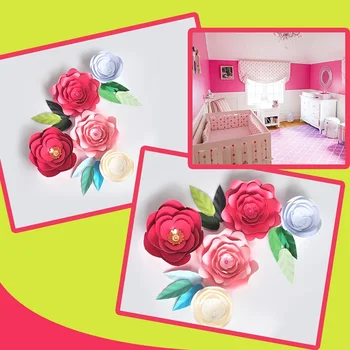 DIY Hârtie Gigant Flori Artificiale de Trandafir Fleurs Fundaluri 5pcs+9 Plece Pentru Petrecerea de Nunta Decoratiuni Copil Pepinieră Tutorial Video