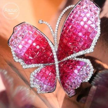 Aazuo 100% 18K Solid Aur Alb Natrual Ruby Real Diamante Inel de Fluture Talentat Pentru Femeie Zi de Nunta Deluxe Banchet Petrecere