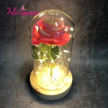 5 Culori frumoasa si Bestia Crescut într-o Cupolă de Sticlă pe o Bază de Lemn pentru Cadouri de Valentine Acasă Decor de Masă Veșnică flori