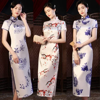 6XL Tradiționale de Imprimare de Flori Subțire Cheongsam de Vară Stil Chinezesc Rochii de Mireasa pentru Femei Partid Modern Mid-lungime Rochie Qipao