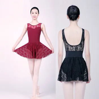 Balet Tricou cu mini-fusta dantelă de Gimnastică Artistică Practica Yoga dantelă față piept dantelă spate rezervor de umăr