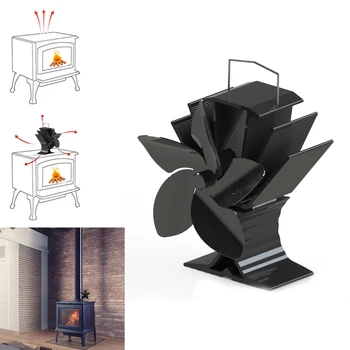 5-Lama Șemineu Fanii de Căldură Alimentat Aragaz Fan Jurnal de Lemn Arzător Ventilator Silent Eco-friendly de Distribuție a Căldurii Fan Liniștit Acasă Negru