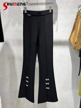 2022 Toamna Noua Moda Retro Elegant Slăbire Pantaloni Casual Femei Simple, Elegante, Chic Draping Split Evazate Pantaloni Talie Mare