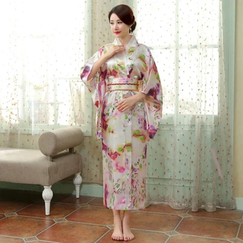 Brand New Sosire Kimono Cu ObiJapanese Lady Stil Kimono Sexy Femei Yukata De Seara Vintage Rochie De Petrecere O Mărime