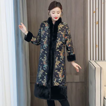 Stil chinezesc Qipao Rochie cu Maneci Lungi de Iarnă Lână Cald Gros Îmbunătăți etnice Tradiționale de îmbrăcăminte din Asia Elegant Cheongsam dressup