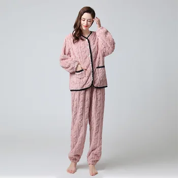 Îngroșarea Flanel 2 BUC Femei Seturi de Pijamale Sexy V-Neck de Mari Dimensiuni Toamna Iarna Lounge Pijamale Costum Pijamale Pijamale Homewear