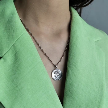 Vintage Argint 925, Colier Pentru Femei 2019 La Modă Design Retro Mingea Lanț De Șirag De Mărgele Medalie De Monede Cavalerul Pandantiv Colier