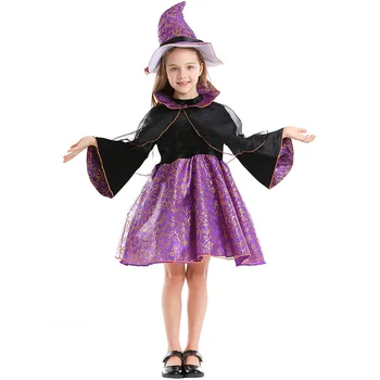 Halloween Violet Bronzare Umplut Îngroșat Capac Magic Fată Părinte-Copil Flexibil De Performanță Etapă Rochie De Printesa
