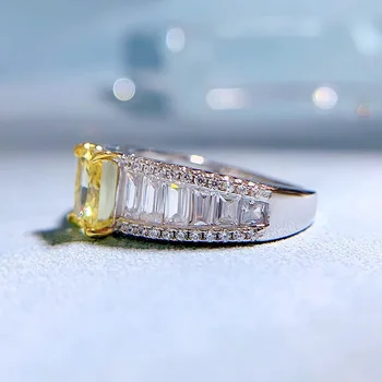 2022 noi argint 925 ridicat de carbon diamant de rudenie yellow diamond 5*7mm Radiant taie Europene și Americane explozie stil de inel
