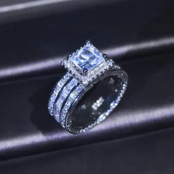 Noi Încrustat Printesa De Diamant Zircon Inel Cu 925 De Timbru Micro-Set De Logodna Cu Trei Straturi Inel Mare De Bărbați Și Femei Bijuterii Cadou