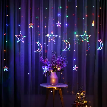 LED Star Luna șir lampa Perdea de Lumini Sclipici lumina de noapte de Nunta de Ziua festival de Crăciun de decorare a CONDUS Șir de lumini