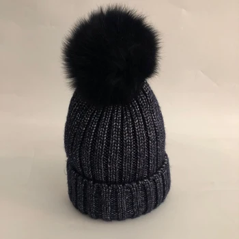 ZJBECHAHMU Moda Noua Vulpe Blană de Nurcă Pompoms Pălării Pentru Casual, Iarna Lână Cald Pompom Chelioși Căciuli Pălărie Capace Pentru Femei