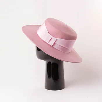 X469 Noi Largă De Panglică Arc Delicate Lână Plat Pălărie De Top De Călătorie Panama Capace De Lână Pălărie De Fetru Adult Pălărie De Cowboy Lână Pălărie Fedora