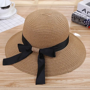 Vara Pălărie de Paie de protecție Solară Pliere Dom Palarie de Soare pe Plajă Bowknot Capace Femeile în aer liber Mare Refuz Pălării Panama Anti-UV Floppy coreeană