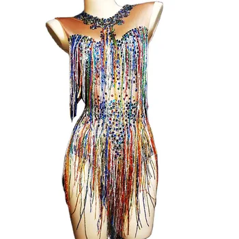 Spumant De Pietre Colorate Franjuri Pentru Femei Costume Club De Noapte Gramada De Dans Costume Cântăreț Dansator De Performanță Etapă De Uzura