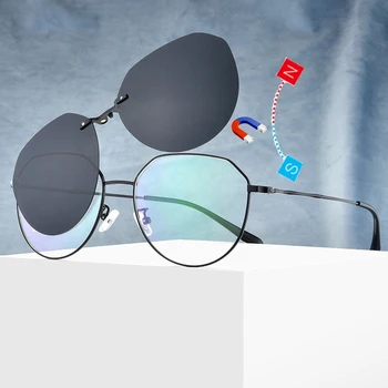 Optică Subțire de Rame de ochelari de Soare Femei Bărbați Rotund Polarizati Clip-on Ochelari de Soare Moda de sex Feminin Ultralight Ochelari de vedere Fermecătoare Negru