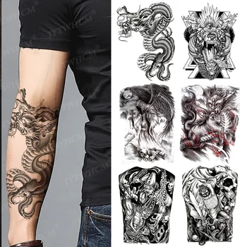 Dragon Negru Schiță Tatuaje Temporare Pentru Om Autocolant Dominering Femeie Impermeabil Flash Craniu Vechi De Școală De Artă Fals Tatuaj Autocolante