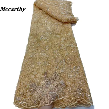 Mccarthy (5yards/pc) de Înaltă calitate smarald Galben tul dantela brodata Africane margele paiete net dantela tesatura pentru rochie de petrecere