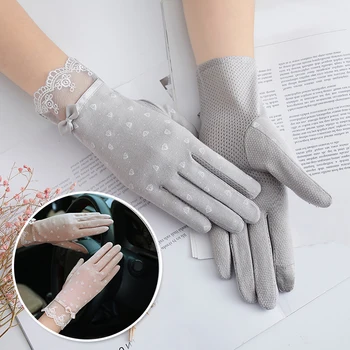 1Pair Femei Full Deget Mănuși de Înaltă Calitate Dot Inima de Imprimare Dantelă Flori Mănuși de Conducere Soare Protector Accesorii