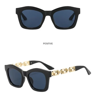 nova moda feminina óculos de sol quadrados para senhoras moderno designer de marca de luxo óculos de sol face vintage din metal corrente
