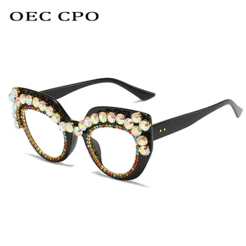 OEC CPO Vintage Clar Ochelari de Moda pentru Femei Diamond Ochi de Pisică Ochelari Trendy Nuante Stras Ochelari Cadru Nit ochelari de soare