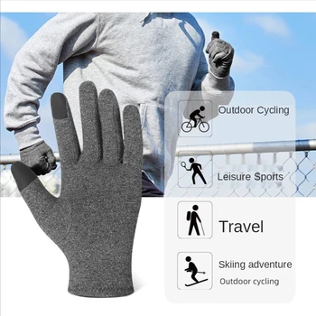 1Pair Gri Manusi de Iarna Unisex Funcționare în aer liber Ciclism Schi Mănușă de box Atinge Screenwarm Windproof Artrita Mănuși
