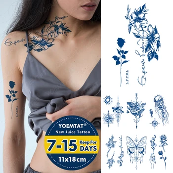 Semi-Permanent Impermeabil Tatuaj Temporar Autocolant Flori Fluture Genipin Pe Bază De Plante Balena Suc De Durată Cerneală Fals Umăr Tatoo