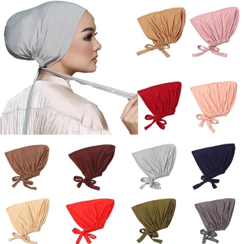 Femeile Musulmane Elastic Cravată Înapoi De Interior Hijab Capace De Bumbac Jersey Stretch Underscarf Modal Capota Headwrap Pălărie Eșarfă Turbante Mujer