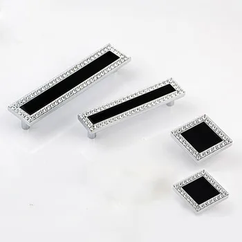 Negru Cristal De Argint Dulap Butoane Sertar Mânere / Metru Cabinet De Sticlă Mâner Dulap De Bucătărie Ocupa Bling Hardware