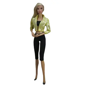 1/6 Papusa de Moda Costum Haina de Sus Negru Trunchiate pantaloni Pantaloni pentru Papusa Barbie Haine de Îmbrăcăminte 11.5