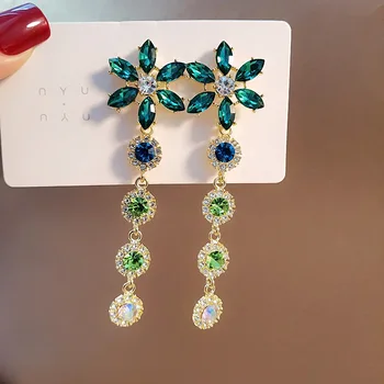 Palatul coreeană Stil Lung Tassel Picătură Cercei pentru Femeile Bijoux 2022 Verde Flori de Cristal damskie Cercel Moda Bijuterii Cadouri