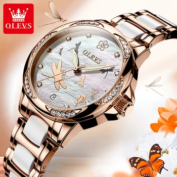 OLEVS de Lux Diamant Moda Fluture Cadran Automat Mechanical Ceas Tendință Femei Ceramice Luminos Impermeabil Ceasuri 6610