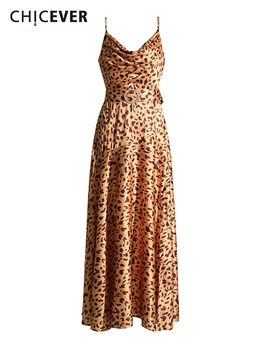 CHICEVER Leopard Rochii Pentru Femei V-Neck Maneca Lunga Talie Mare Falduri Mozaic Centura Rochie Eleganta de sex Feminin Haine de Toamna 2022