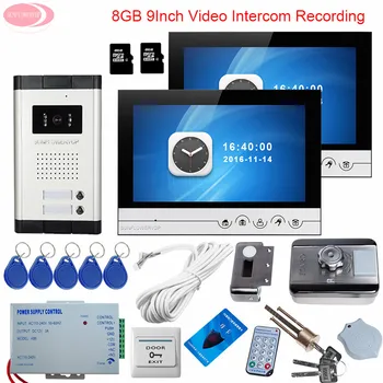 9 in Video Interfon Pentru Apartament Interfon Video Cu Înregistrare Cu 2 Monitoare + 8GB TF Card Interfon Rfid Ușă de Blocare Kit