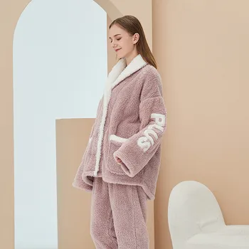 Tulin Moda 2022 Îngroșarea Bucăți Femei Pijamale Flanel de Iarna Set de Pijama Femei e Cald Homewear Elegant îmbrăcăminte de noapte Casula