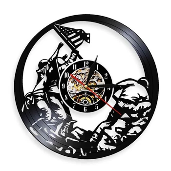 Pușcașii marini Ridicarea Drapelului pe Iwo Jima al doilea razboi mondial disc de Vinil Ceas de Perete WW2 Statele Unite ale americii Agățat Ceasuri Vintage Decor Soldat Cadou