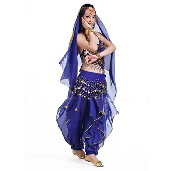 DJGRSTER Performanță Etapă de Dans Oriental din Buric Haine 5pieces Potrivi Sutien+pantaloni+curea+Voal+lanț de mână Set Costum Belly Dance